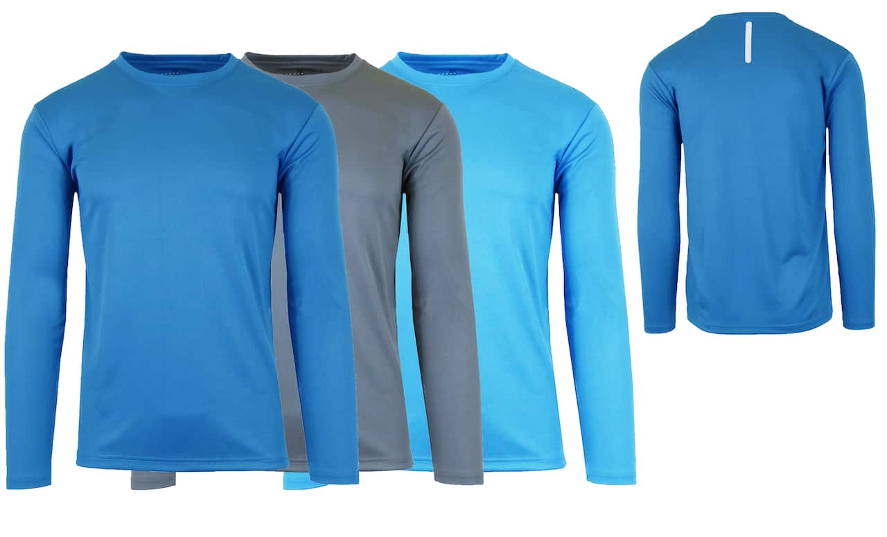 Galaxy by Harvic Long Sleeve Moisture-Wicking Performance Crew Neck Men's T-Shirt 3 Pack